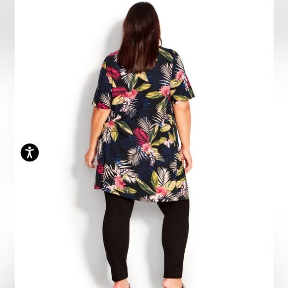 Avenue Top Black Liv Tropical Print Pleat Short Sleeve Tunic Plus Size 20 NEW - Picture 5 of 15